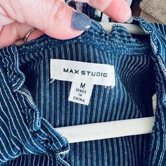 CLEARANCE MAX Studio Striped Ruffled Vacation Dress Navy - Picture 3 of 3